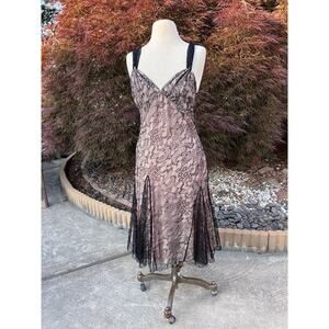 Vintage Galliano Dress Black Lace Over Peach Low Back babydoll goth whimsigoth